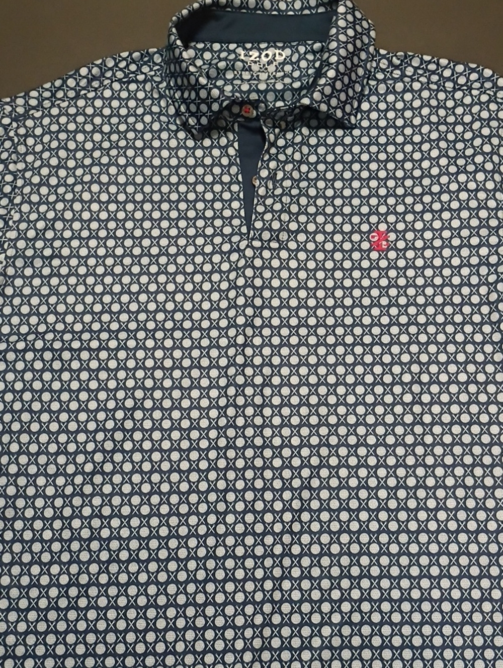 Izod Golf Patterned Golf Ball Navy Mens Polo with Contrast Logo